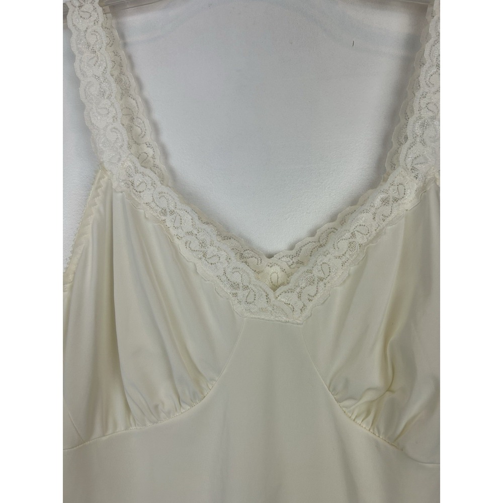 Vintage Slip Dress Womens Medium Babydoll Ivory Nylon Lace Trim Full Slip Read - Picture 3 of 7